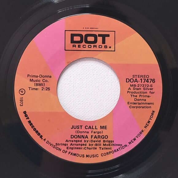 Donna Fargo ~ 45 Vinyl Record ~ Little Girl Gone / Just Call Me on Dot VG+ - Picture 2 of 2